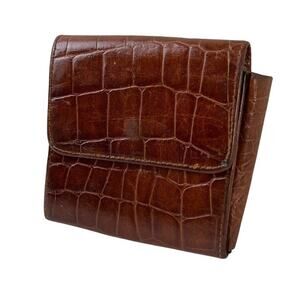 Talbots Croc Print Vintage Womens Small Wallet Card Holder Flap Pocket Leather